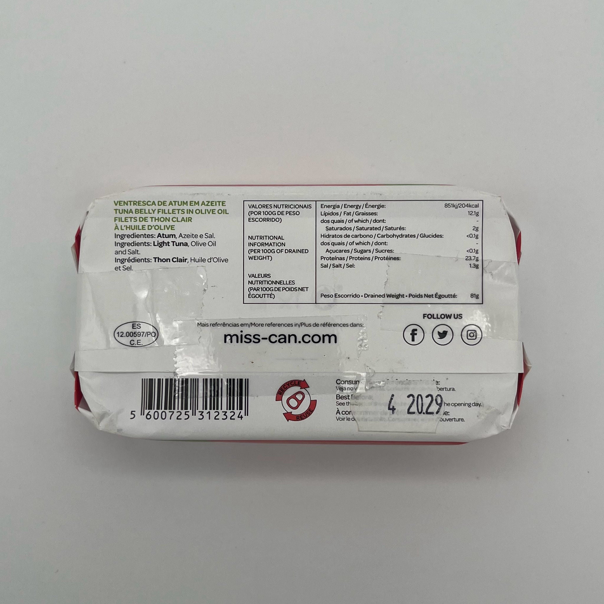 Miss Can Tuna Belly Fillets in Olive Oil